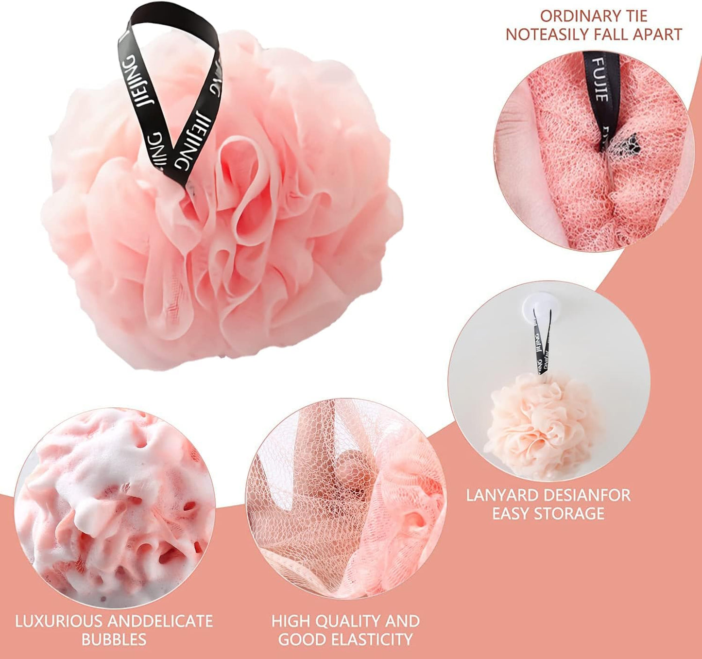 Loofah Shower Puff 3Pcs - Ultra Soft Mesh Bath Sponges for Adults Exfoliating, Scrubbing and Cleaning - Body Scrubbers for Use in Shower