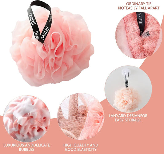Loofah Shower Puff 3Pcs - Ultra Soft Mesh Bath Sponges for Adults Exfoliating, Scrubbing and Cleaning - Body Scrubbers for Use in Shower