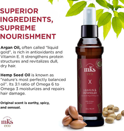 MKS Eco X, Original Scent - 4 fl. oz. - Leave-In Treatment &amp; Detangler - Moroccan Argan Oil, Hemp Seed Oil - Vegan &amp; Cruelty-Free