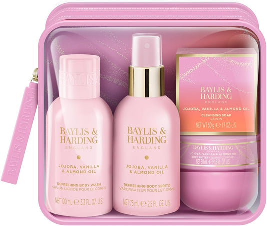 Baylis &amp; Harding Jojoba, Vanilla &amp; Almond Oil Luxury Travel Wash Bag Gift Set - Vegan Friendly