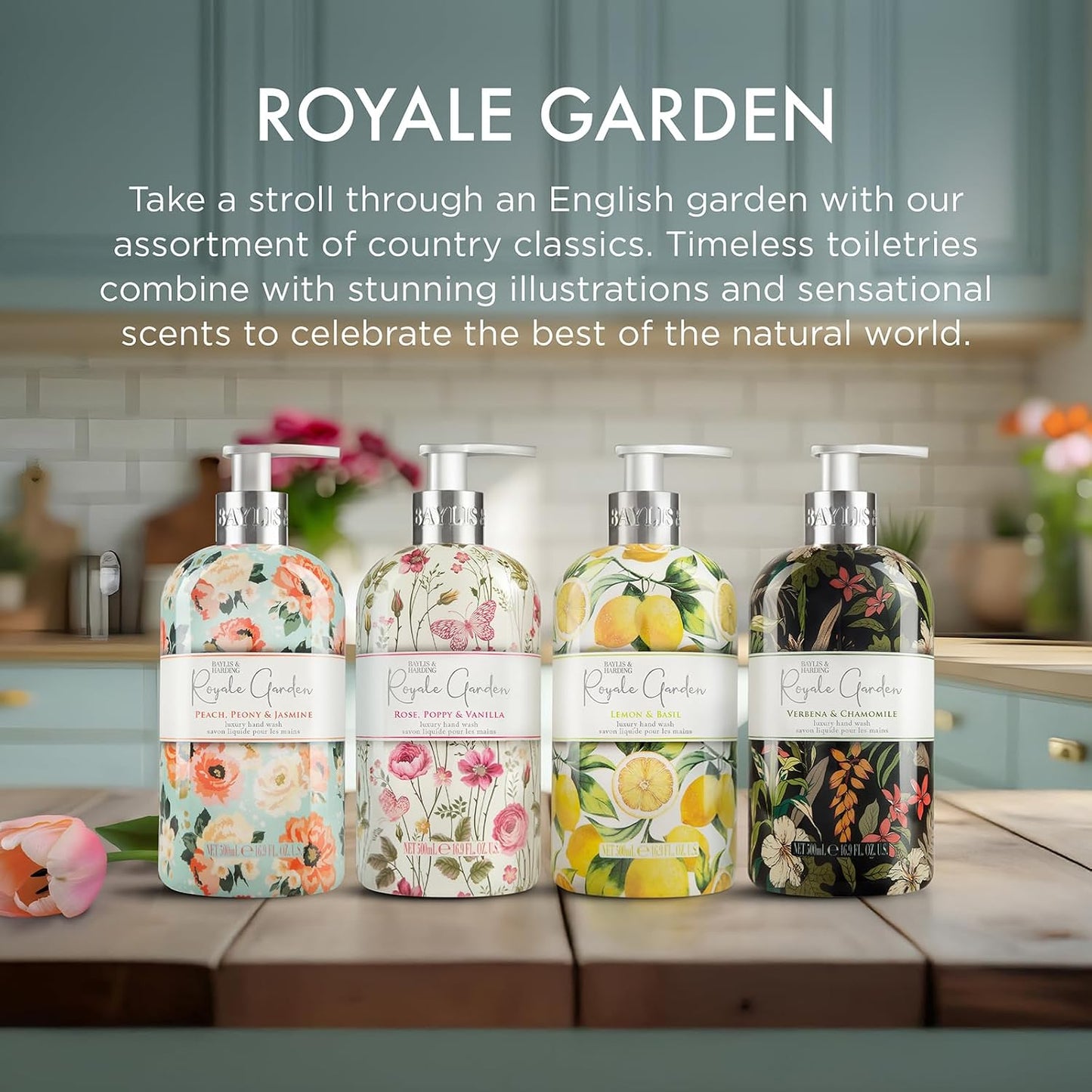 Baylis &amp; Harding Royale Garden Peach Peony &amp; Jasmine Hand Wash 500ml,pack of 6