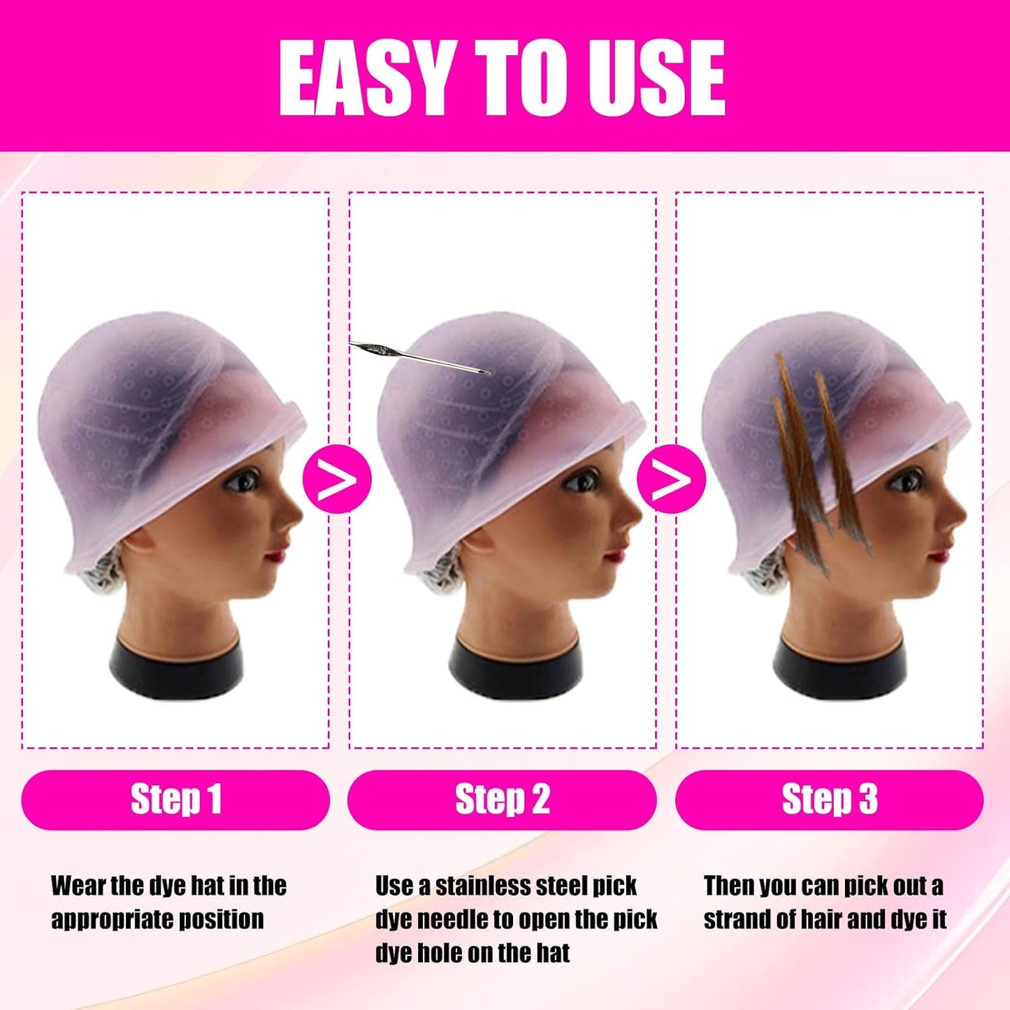 Hair Highlight Cap Kit, Reusable Silicone Highlighting Cap, Pre Punched with Holes, Silicone Highlight Caps for DIY Balayage and Streaking, Highlights Hair Dye Kit for Home Salon Use