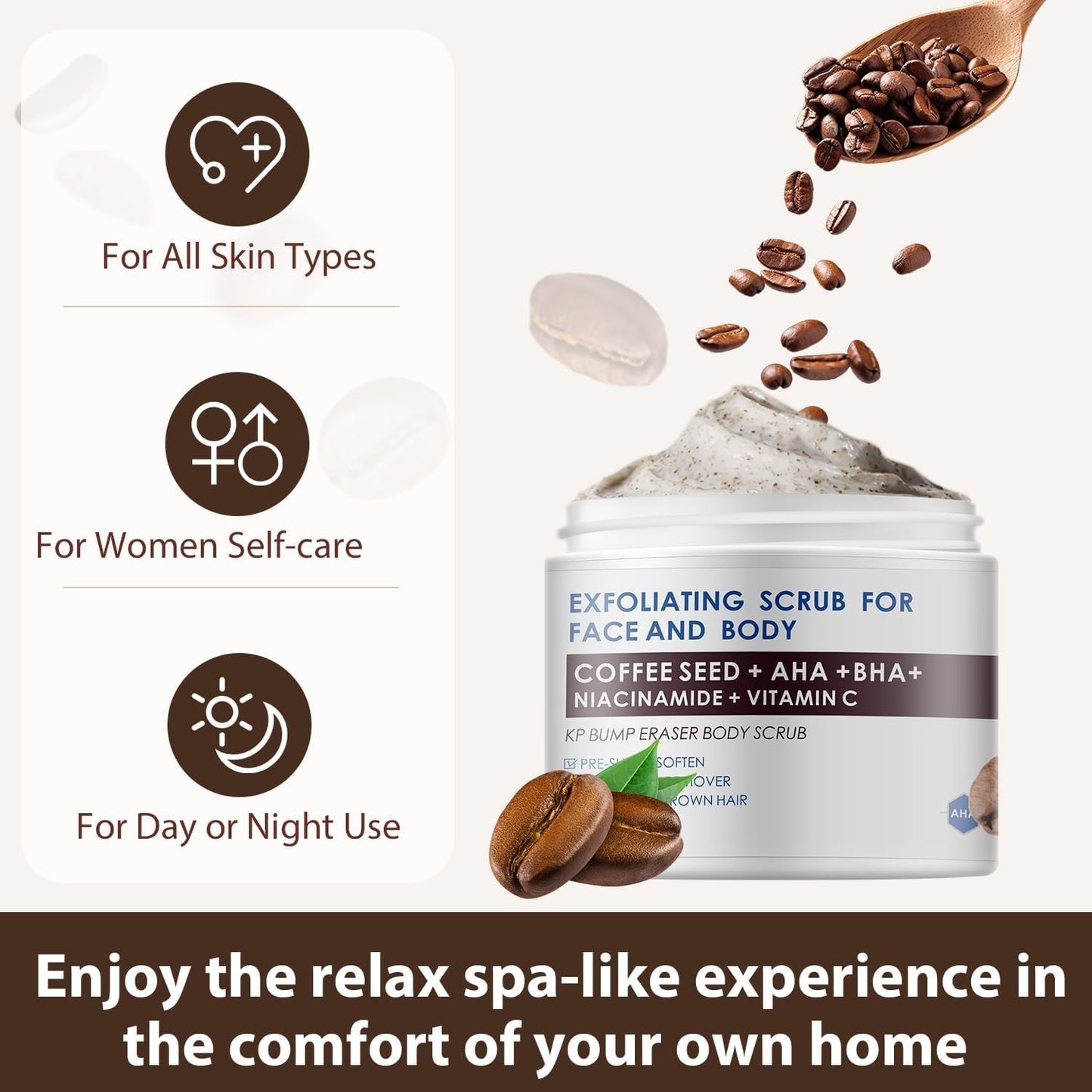 KP Bump Eraser Body Scrub, Coffee Scrub with AHA BHA, Exfoliating Body Scrub for Bikini Area, Body Exfoliator Exfoliant for Chicken Skin Strawberry Leg Scrub