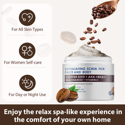 KP Bump Eraser Body Scrub, Coffee Scrub with AHA BHA, Exfoliating Body Scrub for Bikini Area, Body Exfoliator Exfoliant for Chicken Skin Strawberry Leg Scrub