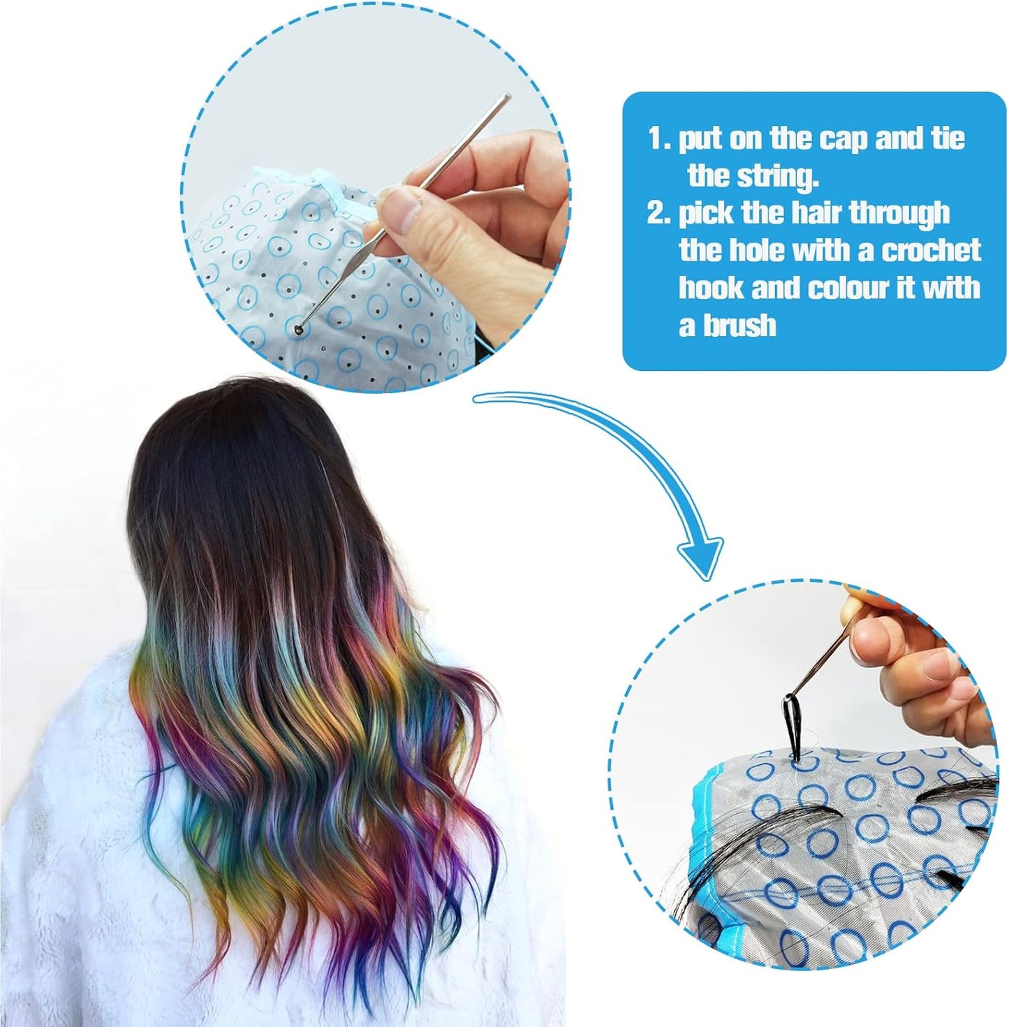 17 Pcs Hair Highlighting Kit, 6 Pcs Hair Disposable Frosting Cap Highlight Cap with 3 iron crochet hook, 2 Plastic Hooks, 2 Hair Dye Brushes Hair Dye Combs, 4 Hair Clips for Salon Home Dyeing Hair Use