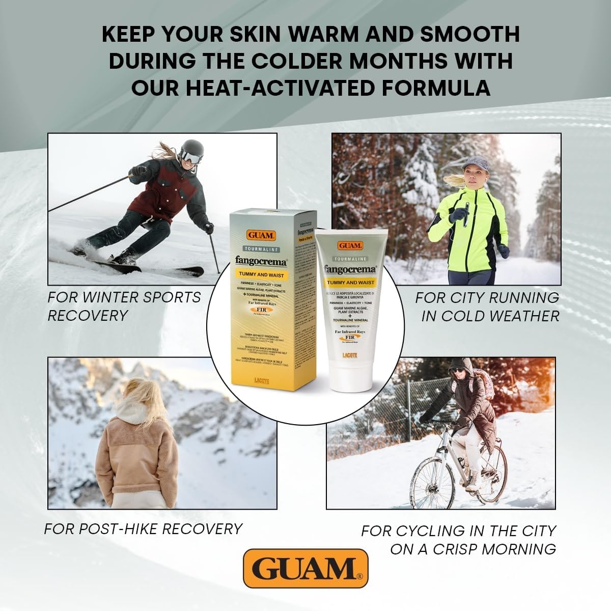 GUAM Algae Anti Cellulite Cream for Tummy &amp; Waist, 150ml Mud based Hot Skin Tightening Cream for Stomach with Black Tourmaline &amp; Caffeine, Natural Cellulite Remover, Belly &amp; Tummy Skin Firming Cream