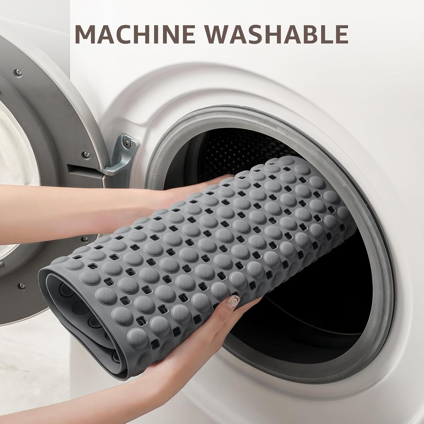 OTHWAY Bathtub Mat 41 x 91cm, TPE Shower Bath Mat Non-Slip with Sution Cups &amp; Drain Holes, Machine Washable Shower Floor Mat for Inside Shower, Soft Tub mat for Eldly &amp; Kids