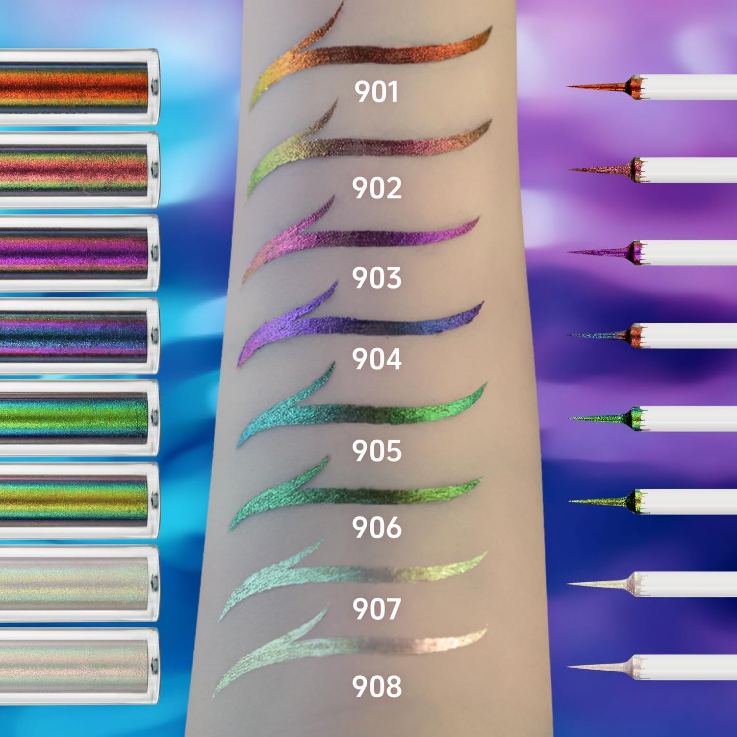 CHARMACY Multichrome Eyeliner Liquid Liner, Glitter liquid eyeliner waterproof, Metallic Intense Color Shifting Colorful Eyeliner, Long wearing, Ultra-Fine Tip Smudge-proof, GREEN INDIGO 905