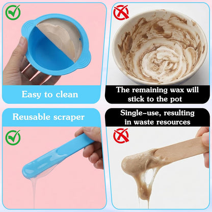 2PCS Silicone Wax Pot Insert,Wax Silicone Bowl with 2 Waxes Sticks,Non-Stick Waxes Pot Silicones Liner,for Preparing Powders,Making DIY Face Masks,Mixing Pigments,and Hair Dyes,Blue, Pink