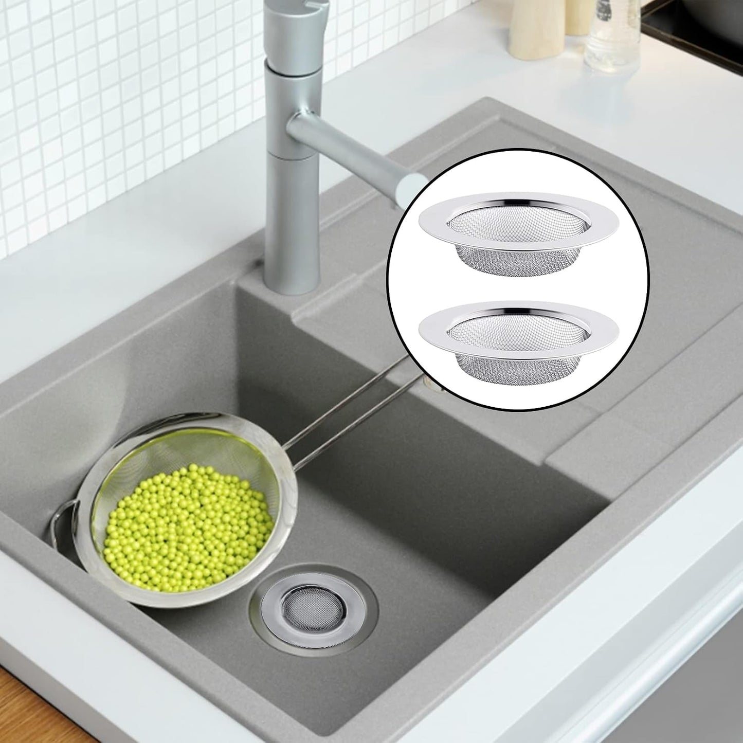 2pcs Stainless Steel Kitchen Sink Strainer Plug,Sink Strainer for Shower,Bathroom Hair Filter Catcher Drain Cover Kitchen Sink Plug Strainer Hole Cover for Bathroom,Kitchen(External Diameter 77mm)