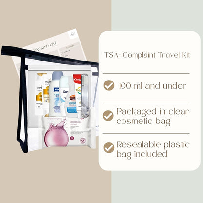 Women’s Mini Travel Toiletries Set – Travel Size Toiletries Under 100ml, Airport Security Approved Essentials with Clear Travel Bag for Holiday, Hospital, Maternity, Camping