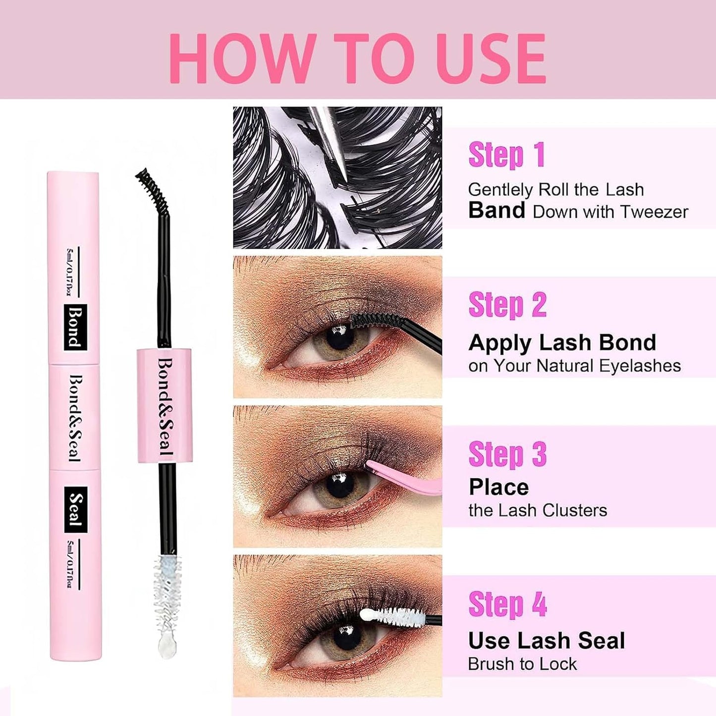 2-in-1 Lash Bond &amp; Seal, Strong Hold Cluster Lash Glue for DIY Eyelash Extensions, Individual-Lashes Glue for Sensitive Eyes
