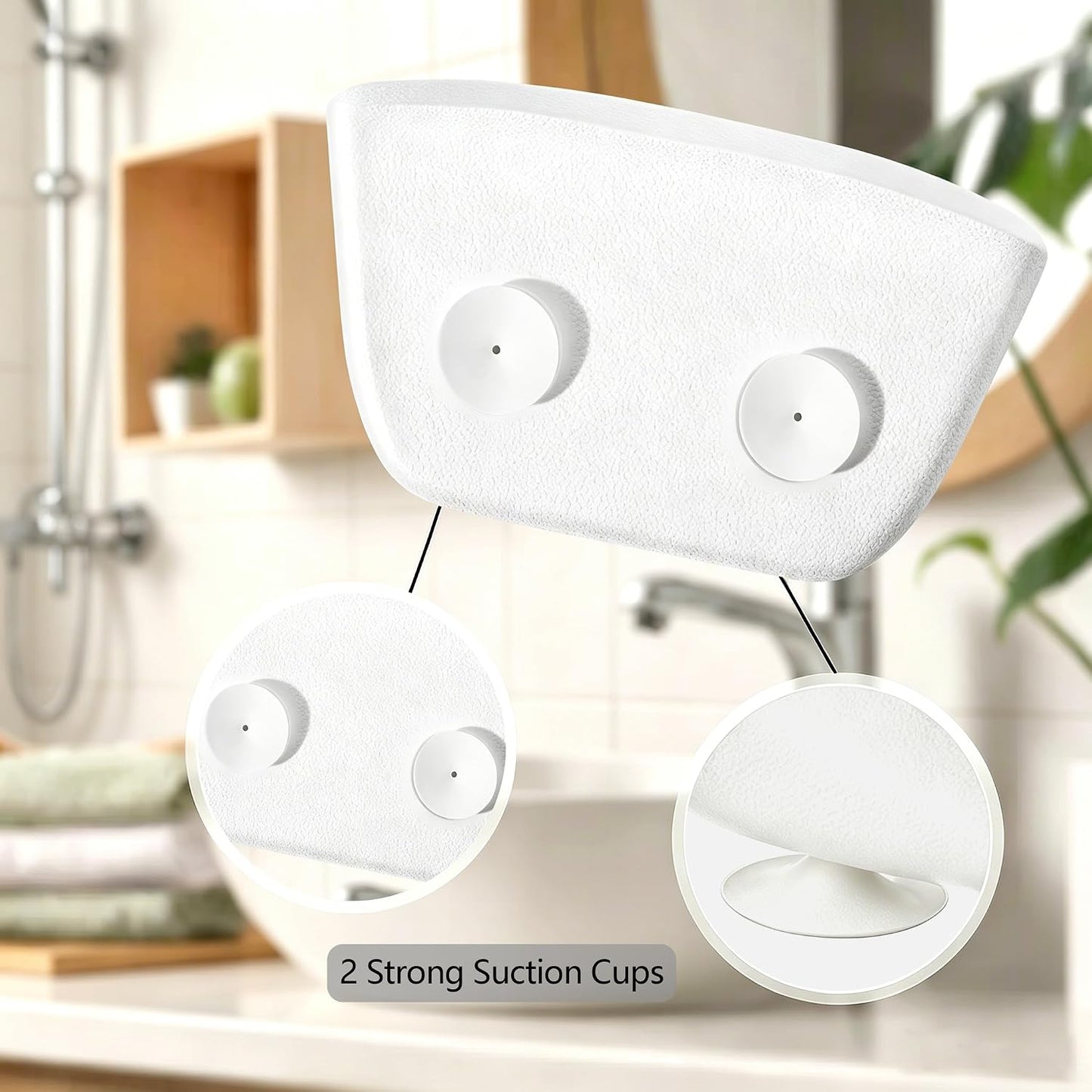Bath Pillow Waterproof – 3D Ergonomic Bath Headrest for Head and Neck Support, Non-Slip Bathtub Pillow with Suction Cups, Luxury Bath Cushion Bathroom Accessories for Tub Relaxation - White