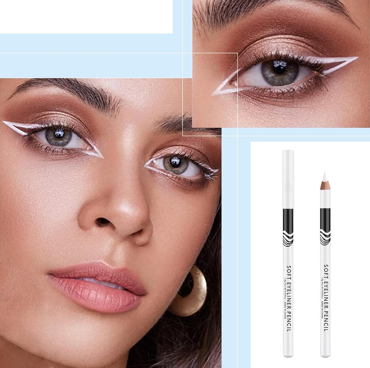 DEJIN White Eye Pencil - 12 Pcs, Eyeliner, Makeup Pencil - For Beginners &amp; Professionals, With Sharpener