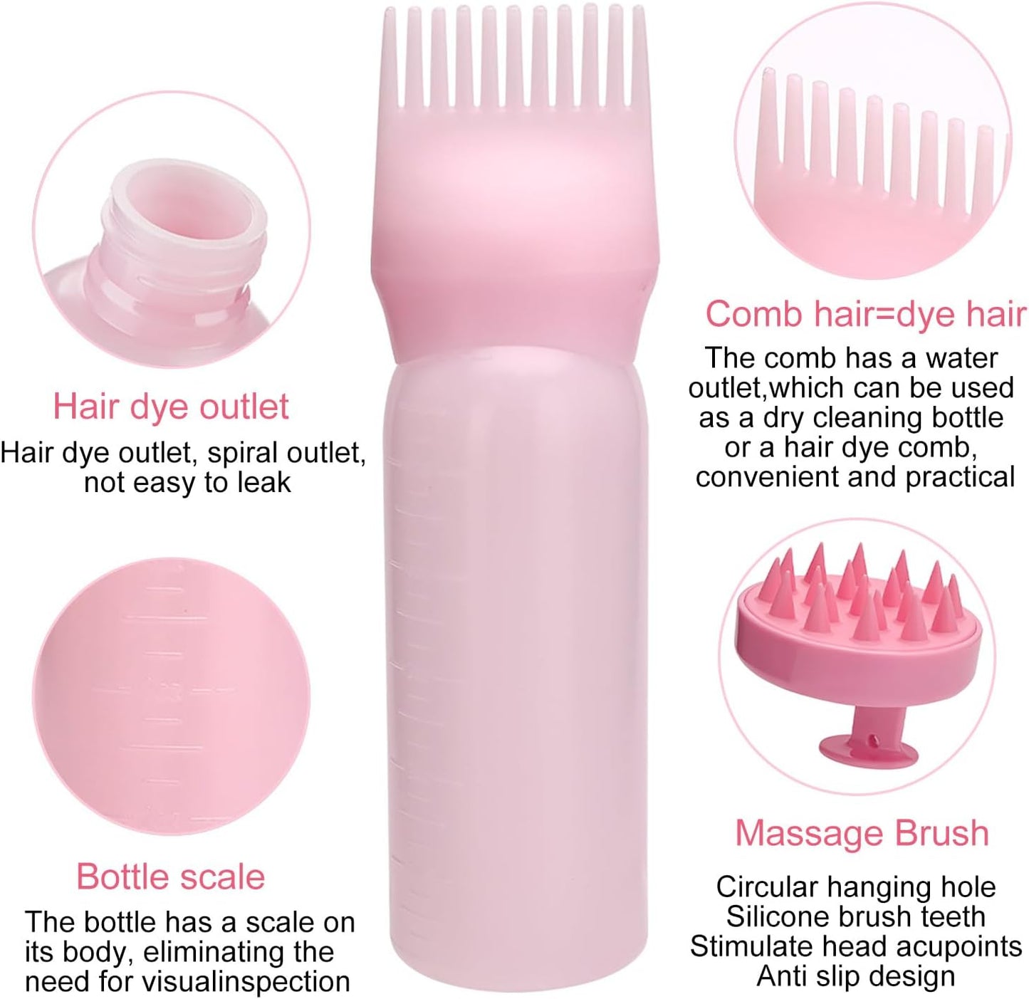 Hair Oil Applicator Set, 3 Pieces Hair Coloring Brush Bottle with Graduated Scale, 1 Scalp Massage Brush,for Hair Root Color