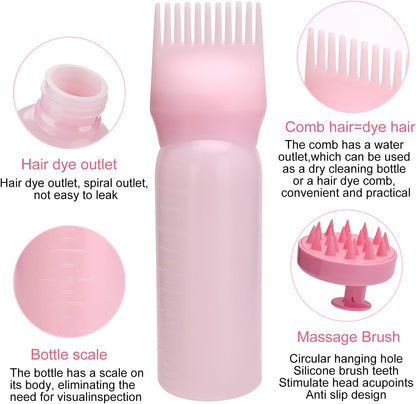 Hair Oil Applicator Set, 3 Pieces Hair Coloring Brush Bottle with Graduated Scale, 1 Scalp Massage Brush,for Hair Root Color