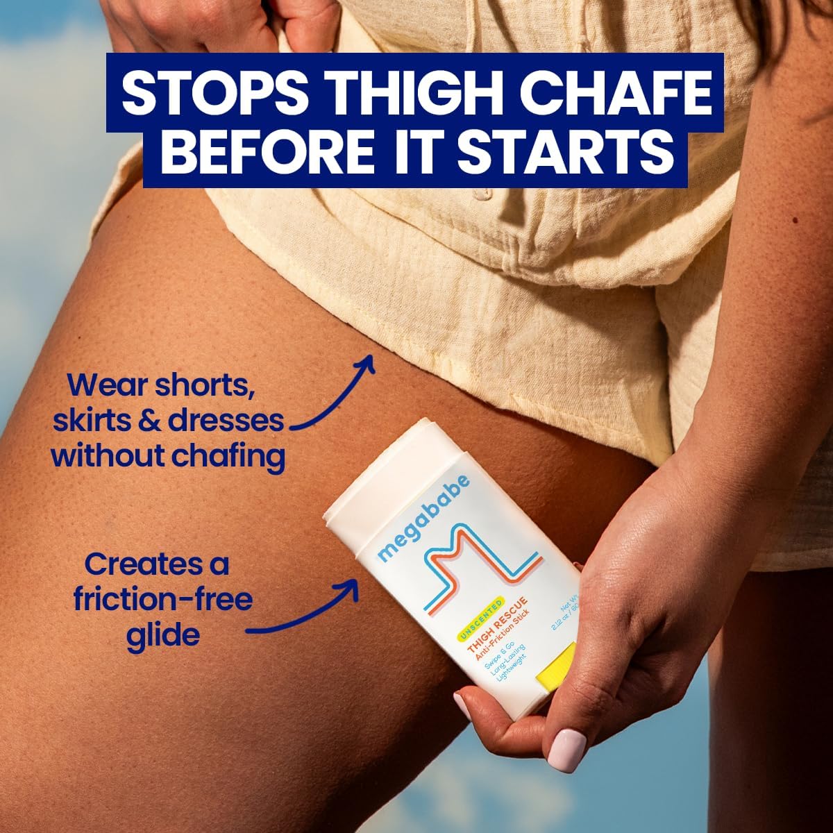 Megababe Unscented Anti-Chafing Sticks for Thigh Rescue | Prevents Friction and Skin Irritation | Thighs, Arms, Bra Lines and More | 50 ml