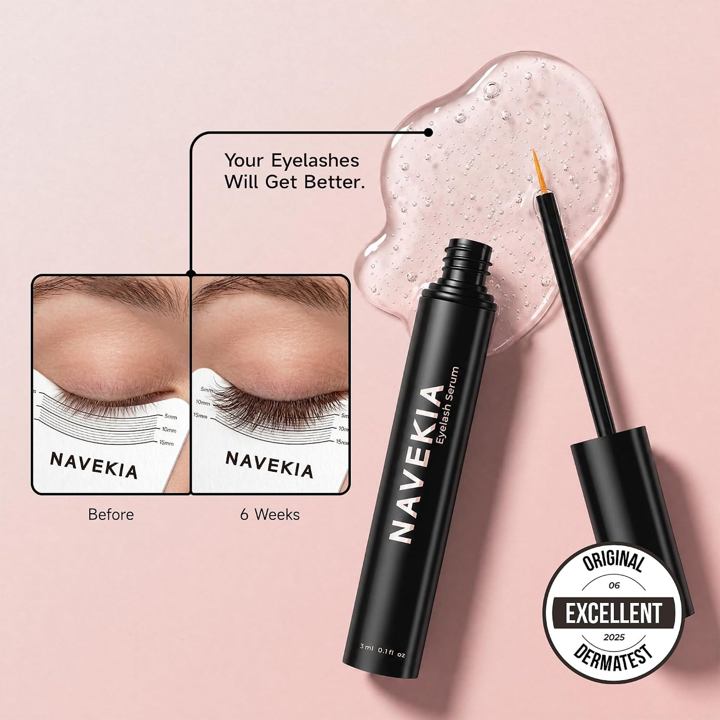 Premium Lash Serum 2026 – M 3ml – 2 Key Peptides + Bio-Enzyme – Science‑Backed for Length &amp; Density – Easy Application, Long‑Lasting – Sensitive Eyes – Vegan, Cruelty‑Free, Hormone‑Free