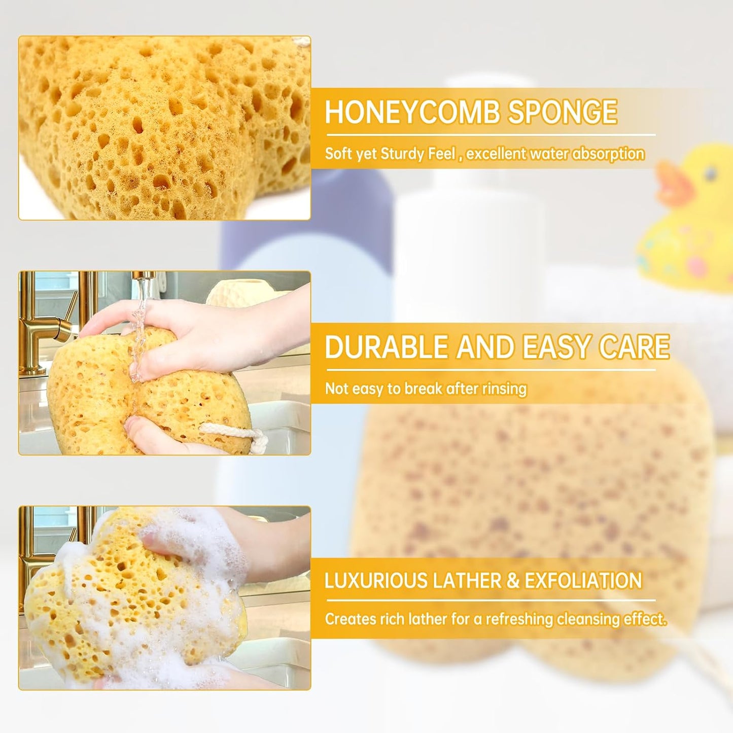 2Pcs Natural Sea Sponge,Larger Shower Sponges for Women Men, Exfoliating Body Sponge Dense Foam for Gentle &amp; Deep Cleansing, Ultra-Soft for Sensitive Dry Skin