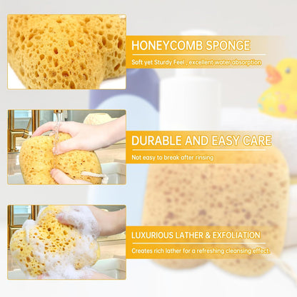 2Pcs Natural Sea Sponge,Larger Shower Sponges for Women Men, Exfoliating Body Sponge Dense Foam for Gentle &amp; Deep Cleansing, Ultra-Soft for Sensitive Dry Skin