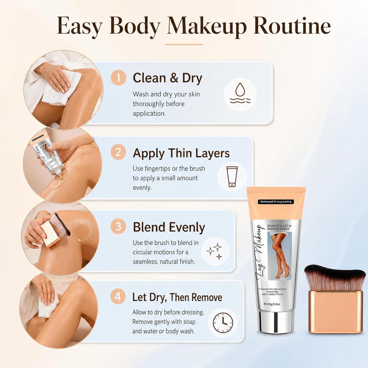 Leg Makeup With Brush, Body Concealer, Full Coverage Makeup – Water-Resistant Transfer-Resistant Cream for Uneven Tone, Natural Finish Leg &amp; Body Makeup for Summer Events, 100ml