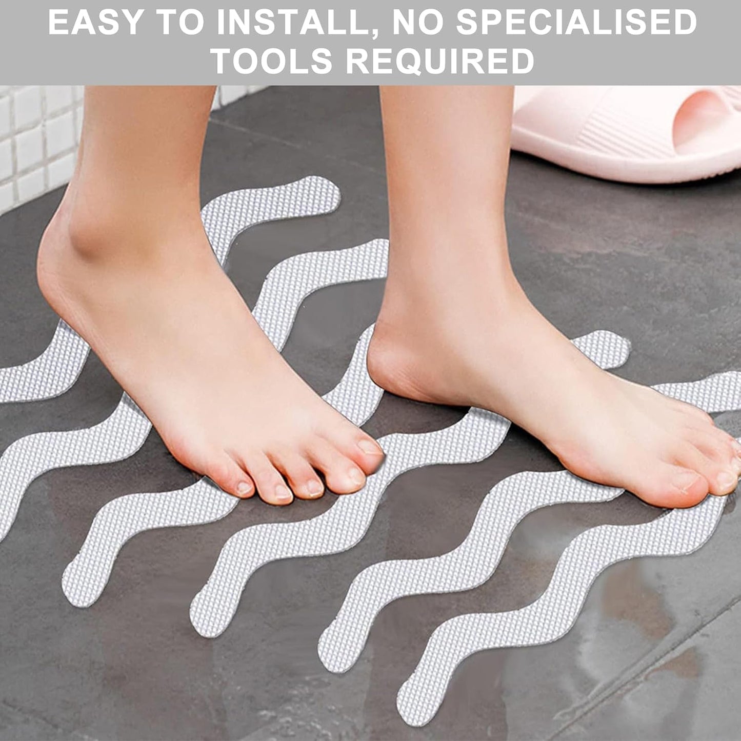 24 Pcs non slip bath stickers - wave shaped anti slip bath stickers - transparent self adhesive non slip shower stickers - suitable for bathtubs, stairs, shower rooms, and other slippery surfaces