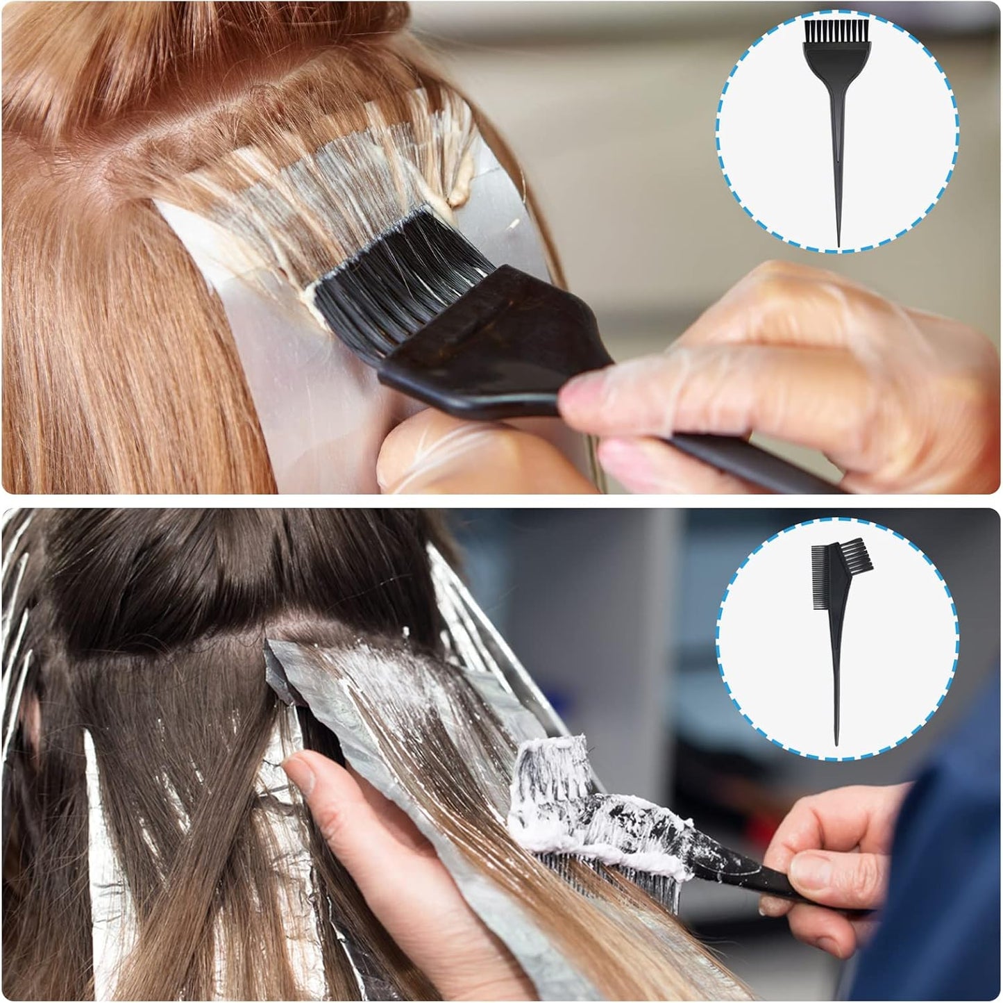 17 Pcs Hair Highlighting Kit, 6 Pcs Hair Disposable Frosting Cap Highlight Cap with 3 iron crochet hook, 2 Plastic Hooks, 2 Hair Dye Brushes Hair Dye Combs, 4 Hair Clips for Salon Home Dyeing Hair Use