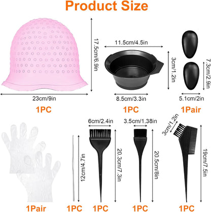 Hair Highlight Cap Set, Wiederverwendbare Silikon-Haarkappe für Strähnchen, Komplettes Set mit Pinsel und 2 Handschuhen, Einfache Anwendung für DIY Strähnchen Zuhause oder im Salon