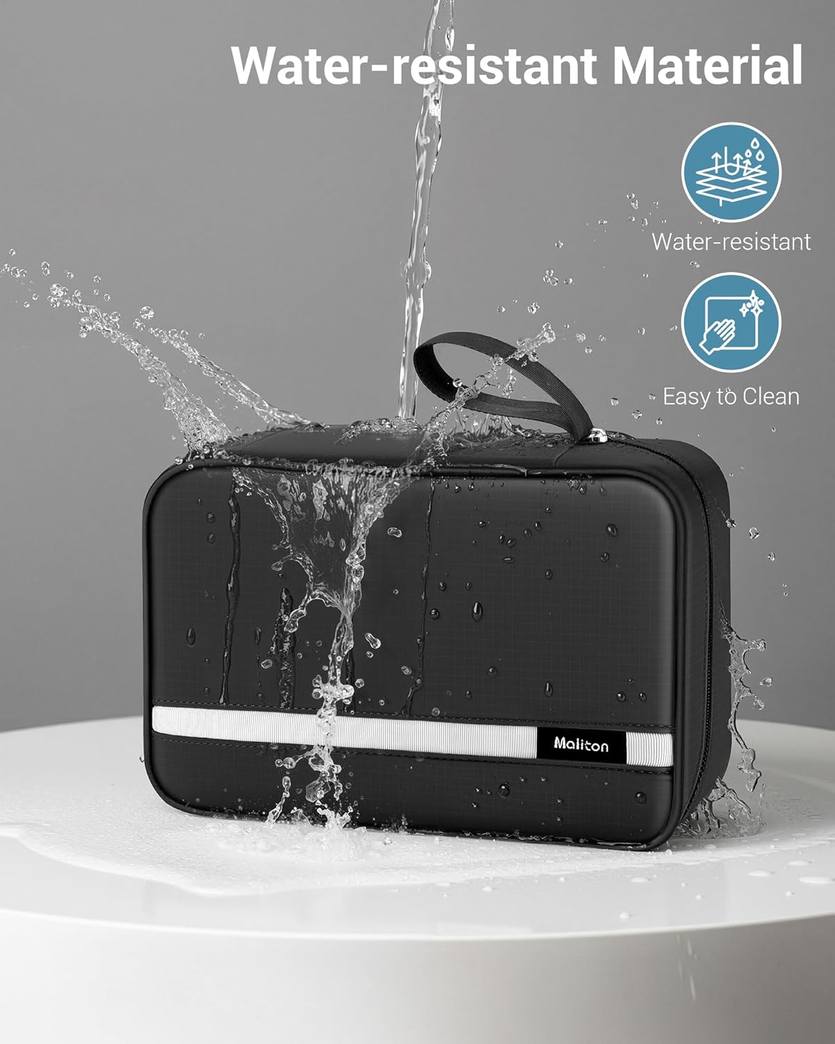 Maliton Hanging Toiletry Bag, Waterproof Large Mens Wash Bag, Foldable Travel Toiletry Bag with 4 Compartments, Travel Essentials for Business Trip, Vacation and for Overnight &amp; Shower（Black）