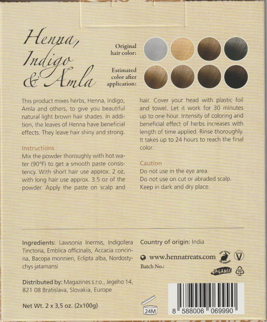 Henna, Indigo &amp; Amla Powder - Light Brown Hair Dye - Fresh &amp; Organic - 7oz - Indian Natural Hair Care