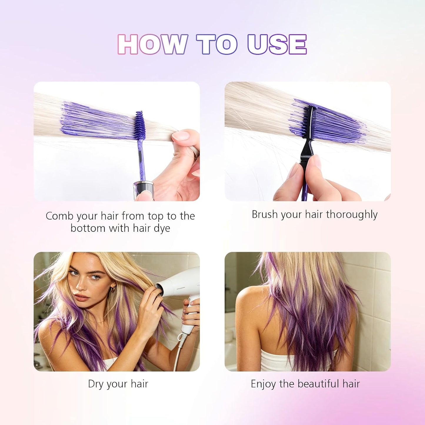 Hair Mascara Instant Hair Color Dye Temporary, 3 Colors Washable Bright Hair Mascara Chalk for Women, Birthday Halloween Cosplay DIY Makeup