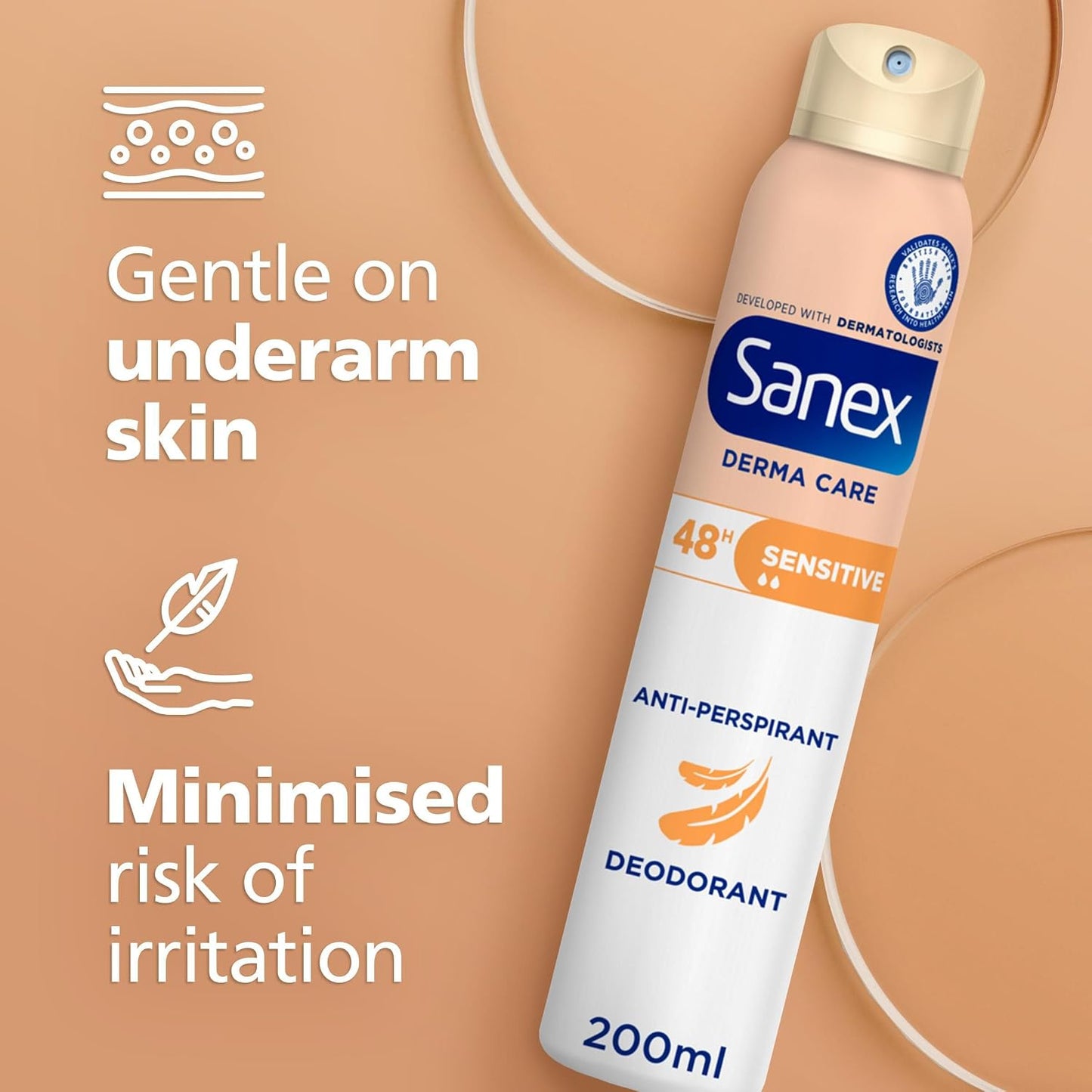 Sanex Derma Care Sensitive 48-Hour Antiperspirant Spray Deodorant 200ml – long-lasting freshness against sweat and odour – gently cares for skin – contains 0% alcohol*