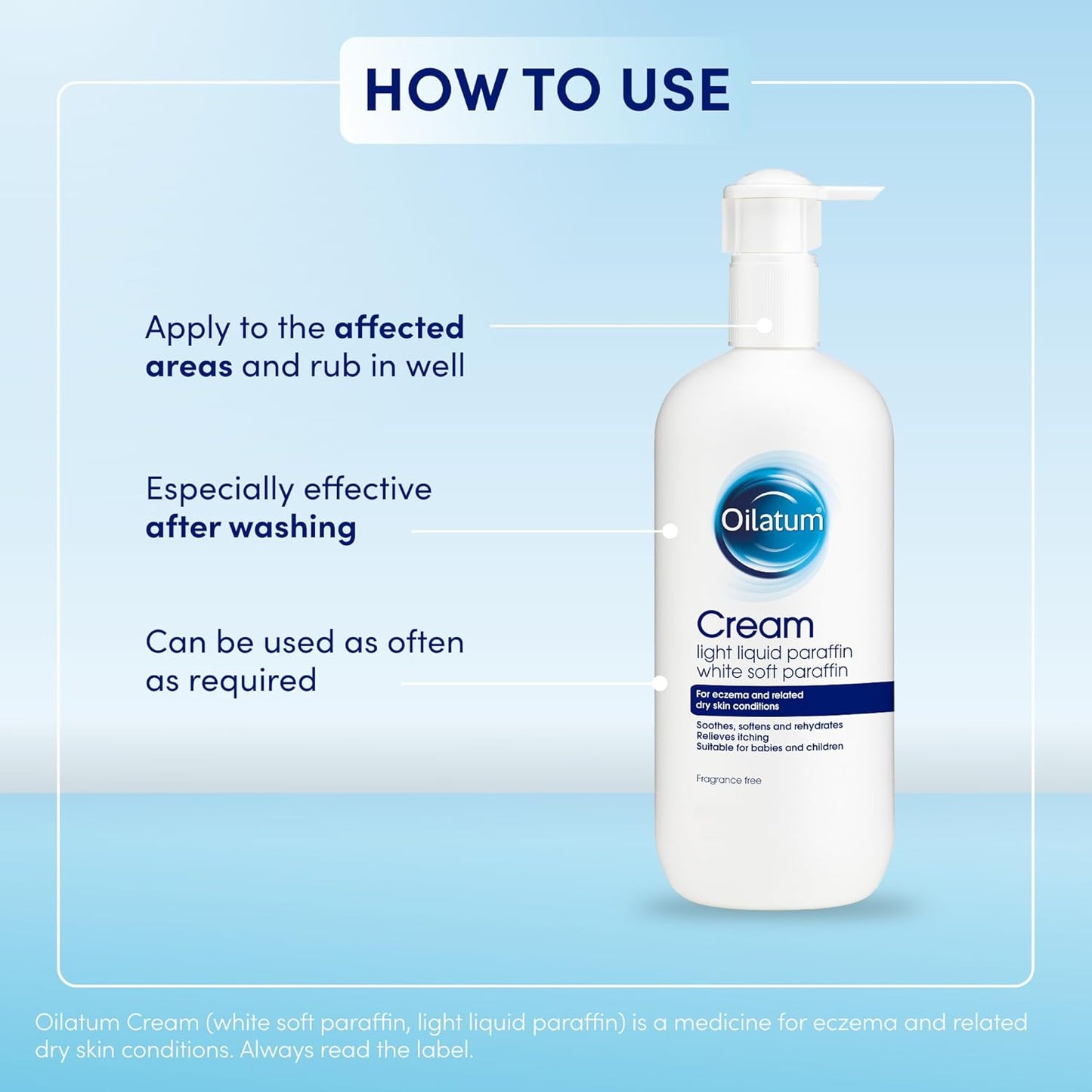 Oilatum Emollient Cream for Eczema, Psoriasis and Dry Skin Conditions, Soothing Formula for Sensitive Skin, Hydrating Relief for Itchy, Irritated Skin, Dermatologist Recommended, 1 x 500ml
