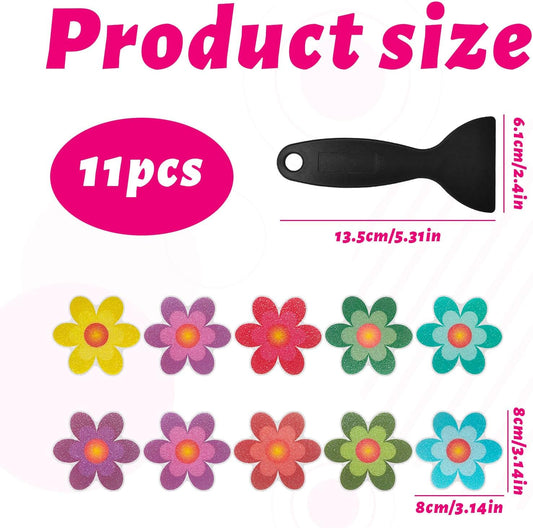 Qianeffort 10Pcs Anti Slip Shower Stickers,Colorful Sunflower Bath Non Slip Stickers,Adhesive Non Slip Bath Stickers with Scraper,Shower Non Slip Stickers Bathtub Appliques for Bath Shower