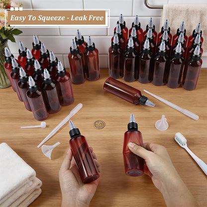 36Pcs 100ml Amber Plastic Squeeze Bottles with Nozzles | Empty Applicator Bottles with 10 Transfer Pipettes, 10 Funnels &amp; 10 Pumps for Shampoo Body Wash Lotion Sauce DIY Crafts