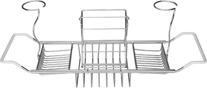 iPEGTOP Extendable Bathtub Caddy Tray - 304 Stainless Steel Over Bath Tub Racks Shower Organizer, with Removable Wine Glass Holders and Book Holder