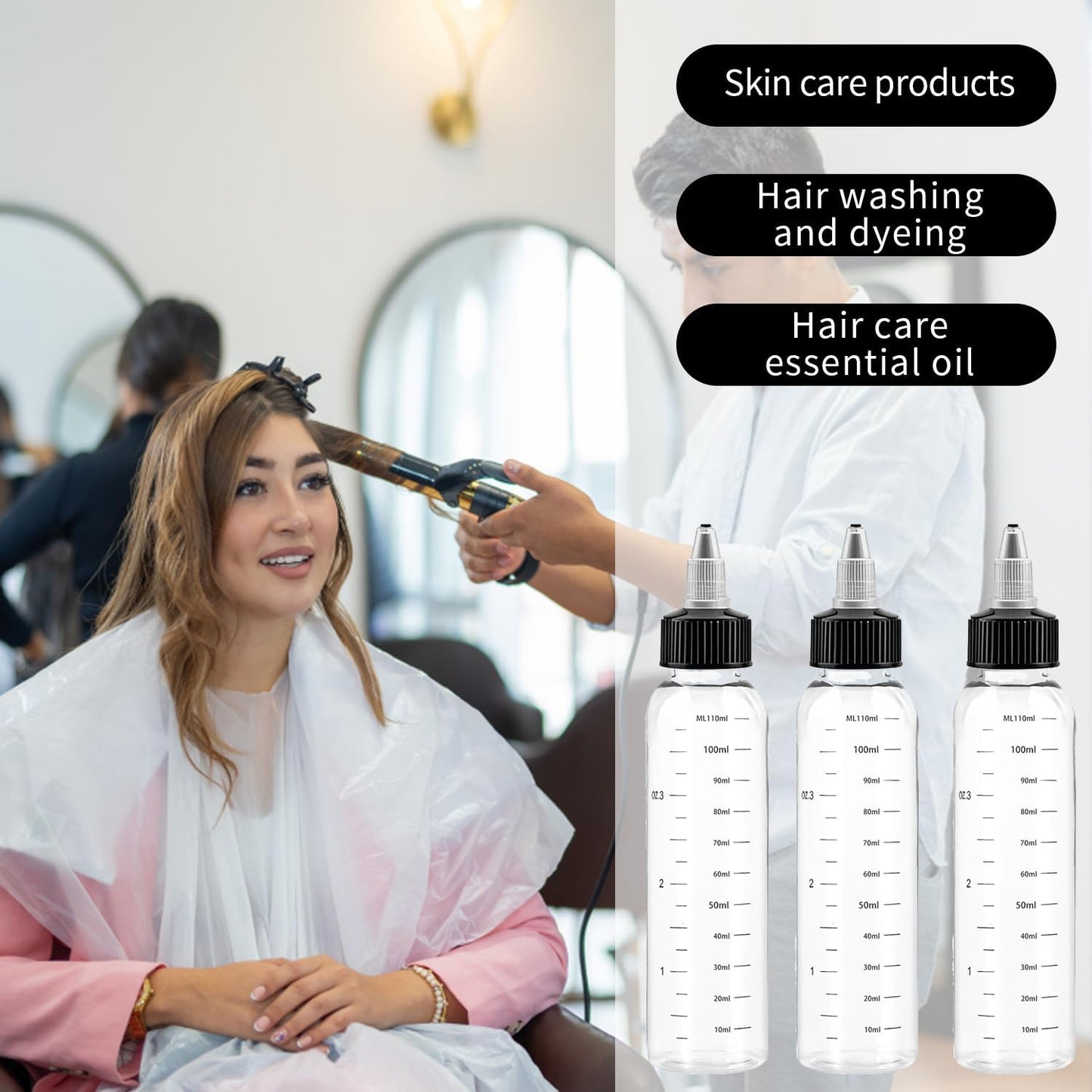 4-Pack 120ml Scalp Oil Applicator Bottles with Measurement Scale, Refillable Squeeze Containers for Hair Color, Glue, and Liquid Art Supplies