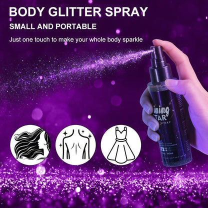 LOPHE Glitter Spray, Body Face Hair Glitter for Women, Sparkle Shimmer Shiny Powder, Holographic Spray, Quick Dry Hairspray for Makeup Festival Carnival, Purple