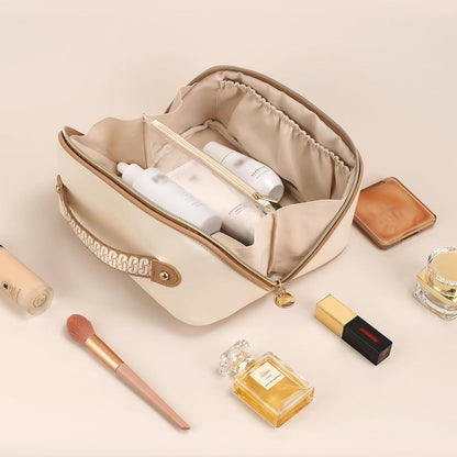 Prite Large Capacity Makeup Bag Portable Travel Cosmetic Bag Waterproof Toiletry Case with Clear Divider and Handle