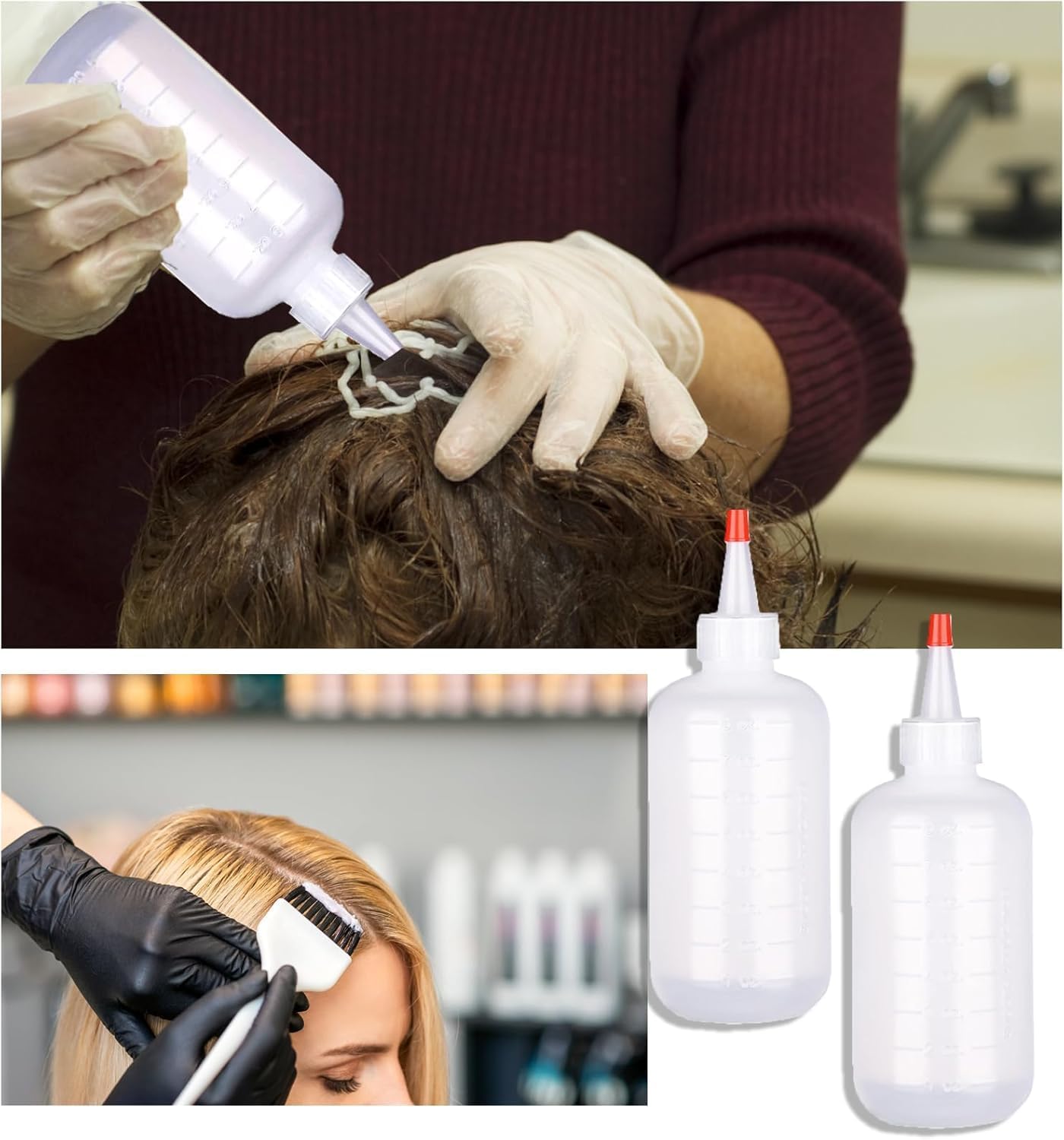 2 PCS Squeeze Bottle with Nozzle, Hair Dye Applicator Bottle, Applicator Bottles with Tip Squeeze, Plastic Squeeze Bottles, for Shampoo, Crafts, Travel(Red Caps 120ml)