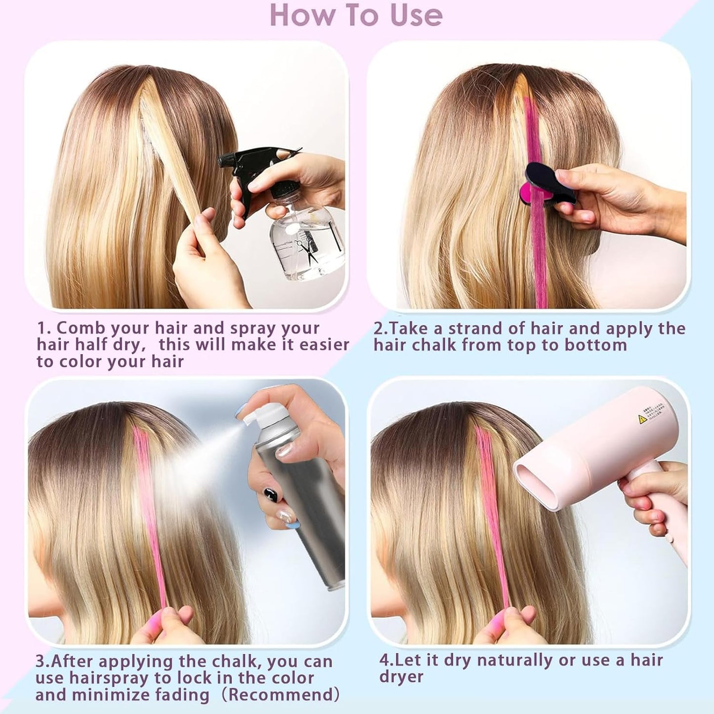 Hair Chalk for Girls Kids, 10PCS Temporary Hair Dye Colour, Coloured Hair Chalk Wash Out Kids, Teenage Girls Gifts, Christmas Gifts for Kids Gifts for 5-15 Year OldGirls (Pink etc.)