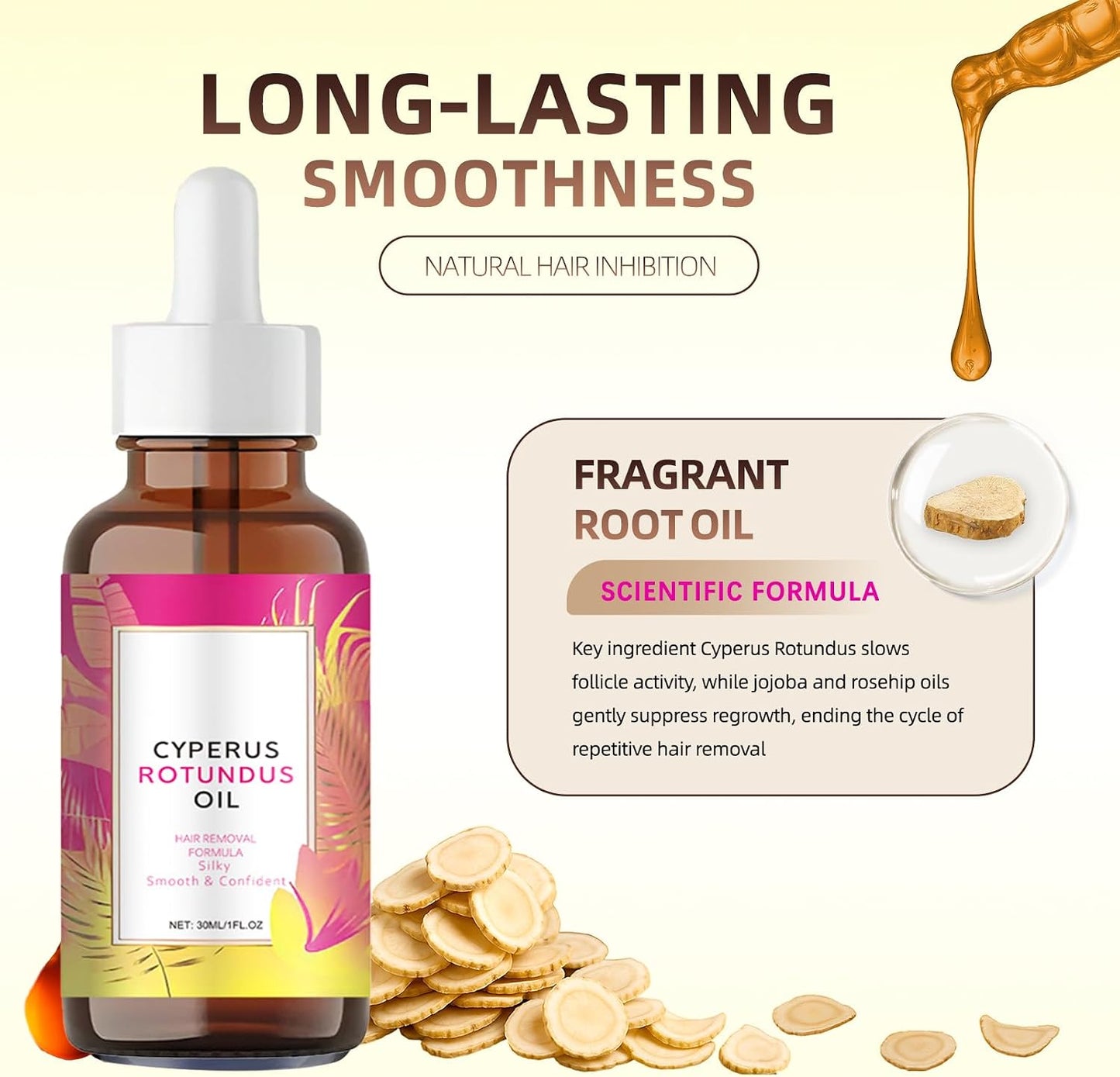 2PCS Cyperus Rotundus Oil, Natural Cyperus Rotundus Oil for Hair Removal, Inhibits Hair Growth, Reduces Body Unwanted Hair Growth, Moisturizes &amp; Soothes Skin, Hair Removal Oil for All Skin Types