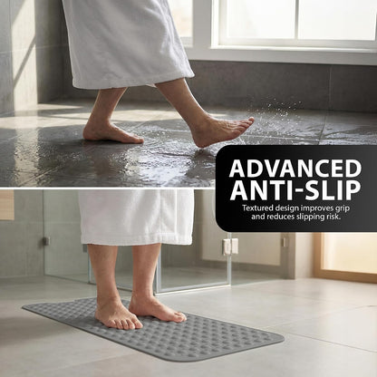 ZENO Bath Mat 100x40cm | Non-Slip Anti-Mould | 200 Suction Cups with Drain Holes | Large Rubber | Machine Washable &amp; Durable | Grey