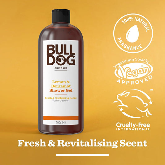Bulldog Skincare Lemon &amp; Bergamot Shower Gel for Men, Natural, Refreshing Men's Shower Gel, 500 ml