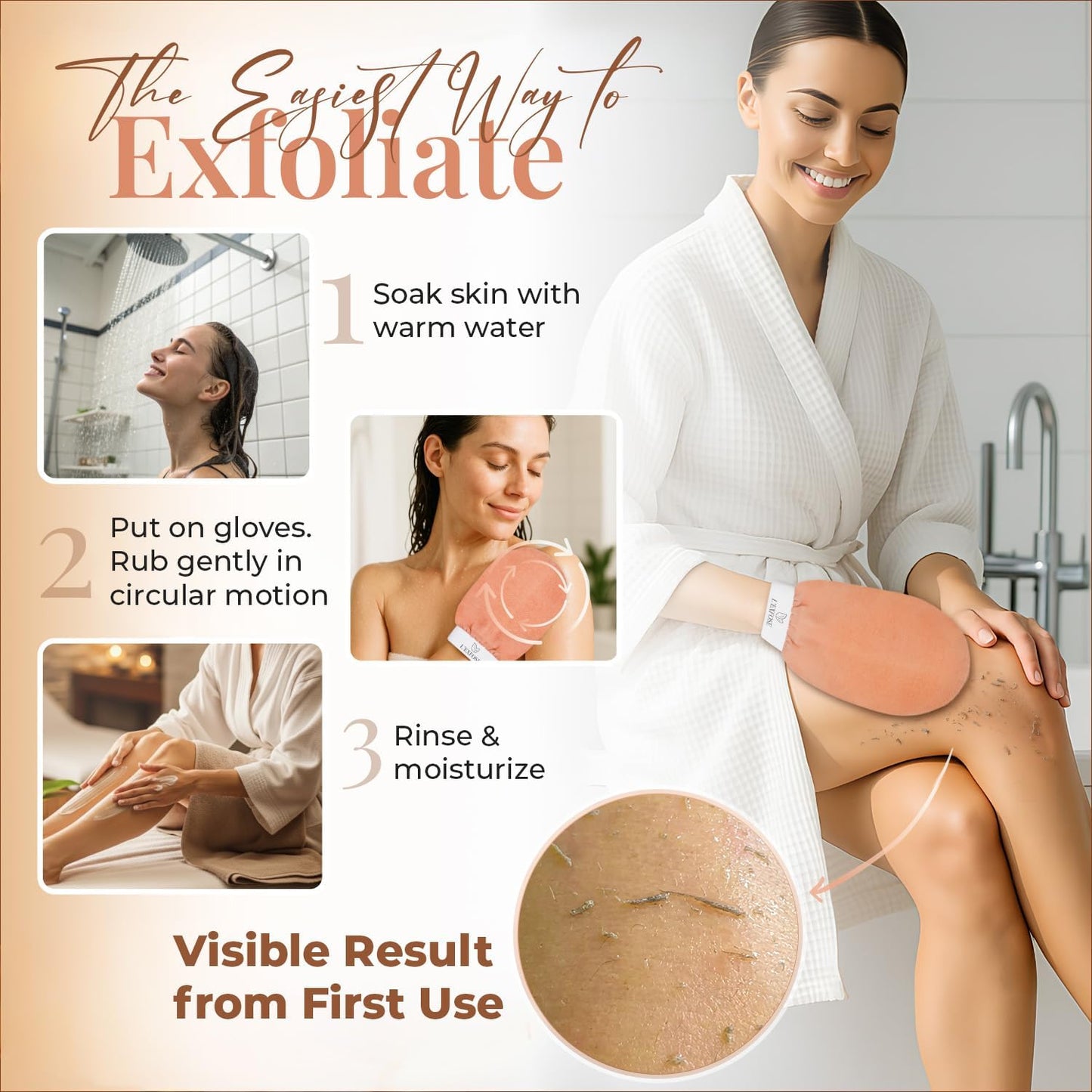L'Exfose Kessa Hammam Deep Exfoliating Glove 2pc - Korean Exfoliating Mitt for Shower Ideal for Dead Skin Remover, Keratosis Pilaris &amp; Self-Tanning to Improve Skin Tone Made with 100% Natural Viscose
