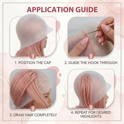 Hair Highlighting Kit with Highlighting Caps and Tools, 4PCS Professional Hair Streaking and Set for DIY Color, Salon Style Hair Highlights, Temporary or Semi Permanent Use