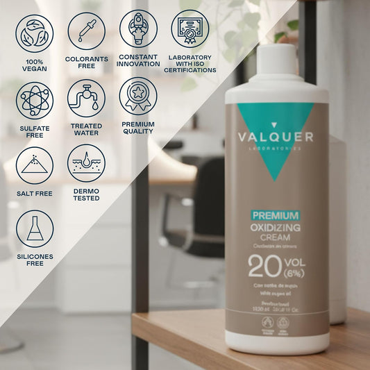 VALQUER Premium Cream Peroxide 20 Vol. | 1 L | Professional Cream Developer for Hair Colour &amp; Bleaching with Argan Oil | 6% Formula | Vegan