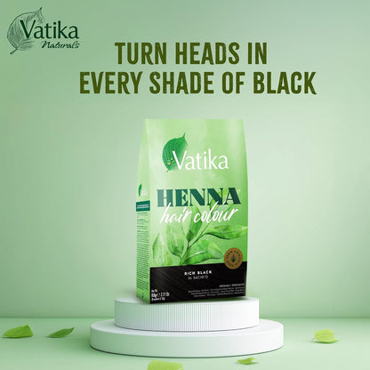 Vatika Henna Rich Black Hair Colour - 60g (6 x 10g Sachets), 100% Ammonia Free, For Vibrant Color, Shine, &amp; Coverage (Packaging May Vary)