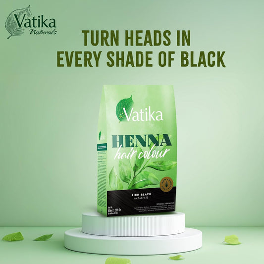 Vatika Henna Rich Black Hair Colour - 60g (6 x 10g Sachets), 100% Ammonia Free, For Vibrant Color, Shine, &amp; Coverage (Packaging May Vary)