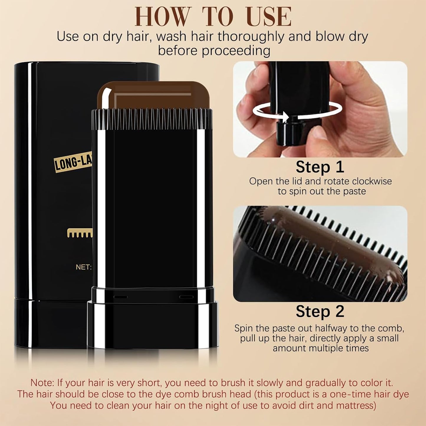 Safe and Convenient Hair Dye Comb, Waterproof Sweat-Proof Hair Dye Stick with Comb, 2-In-1 Quick Touch-Ups Dye Comb for Women &amp; Men (Coffee)